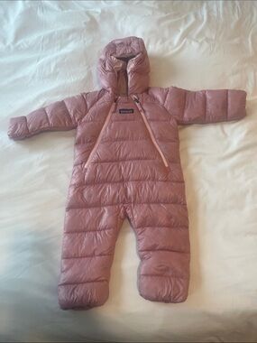 Patagonia Kids Dusty Rose Puffy Hooded One-Piece Snowsuit